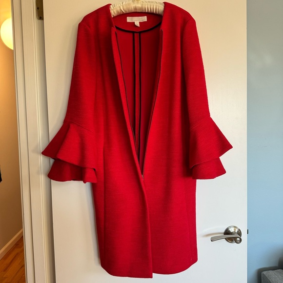 EUC Emerson Rose Ruffle Sleeve Long Jacket red Xmas Christmas holidays long coat - Picture 3 of 15